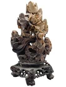 CHINESE SOAPSTONE CARVED PHOENIX FIGURINE 10"