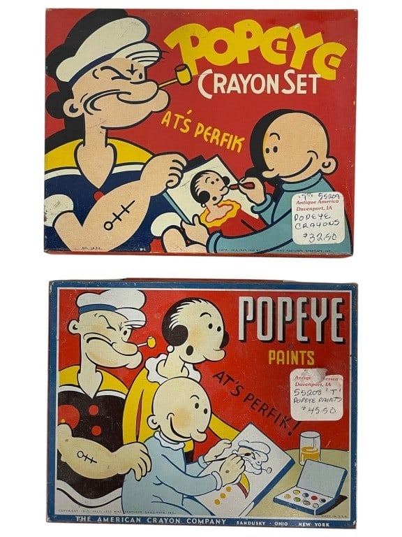1930S POPEYE TIN TOY CRAYON SET & PAINT SET (1 of 4)