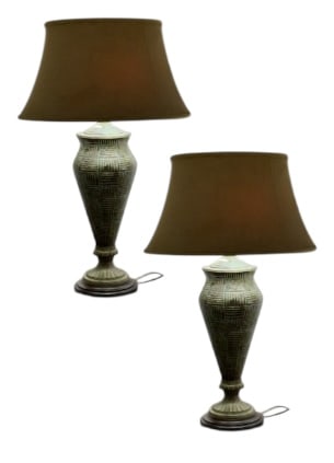 2 FREDERICK COOPER TABLE LAMPS 34": 2 FREDERICK COOPER TABLE LAMPS 34" -VERY GOOD PRE OWNED CONDITION, UNTESTED -APPROX 34"H X 21.5"W -THESE LAMPS FEATURE AN ELEGANT DESIGN THAT SUITS BOTH CLASSIC AND CONTEMPORARY INTERIORS -JA 082825 B