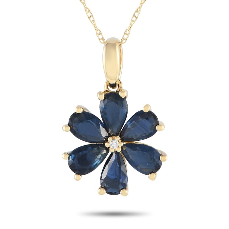 14K GOLD & DIAMOND AND SAPPHIRE FLOWER NECKLACE (1 of 4)