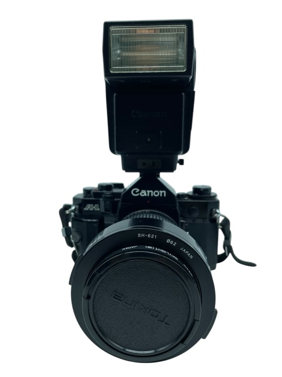 VTG CANON A-1 35MM FILM SLR CAMERA W FLASH & LENS (1 of 12)