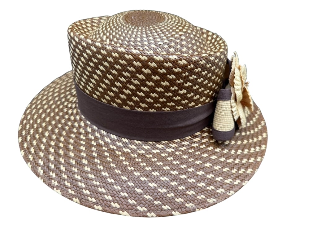 MUCHO MEJOUR BROWN & NATURAL STRAW HAT- SZ M (1 of 2)