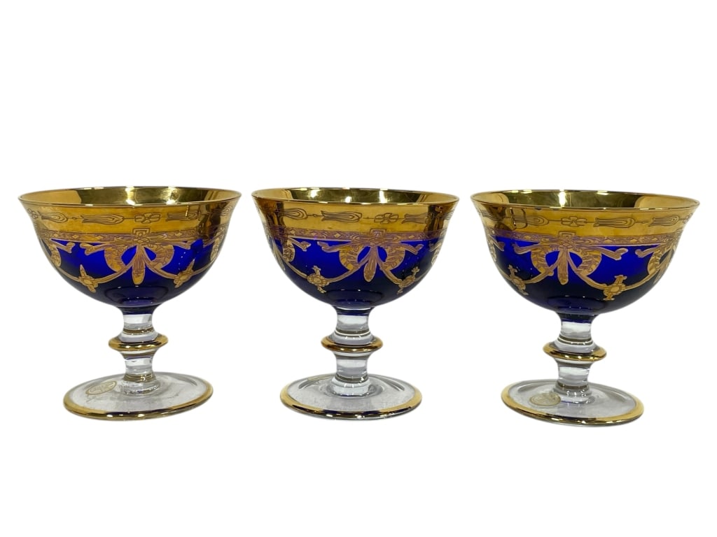 3 SC LINE COBALT BLUE & GOLD GILT CHAMPAGNE COUPES (1 of 5)