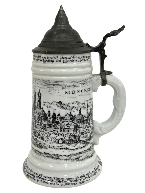 VINTAGE GERMAN BEER STEIN WITH PEWTER LID 9" (1 of 5)