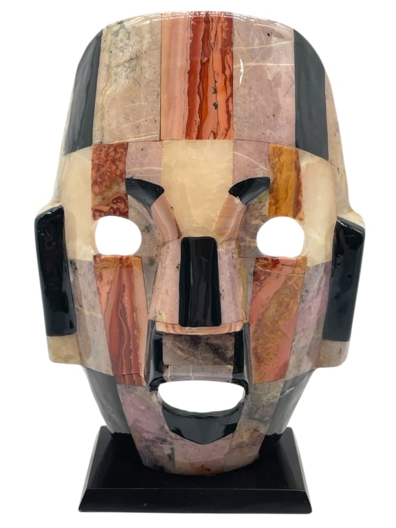 INLAID STONE MOSAIC MASK ON STAND 8" (1 of 9)