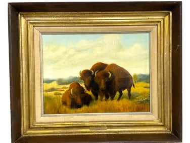 J. HOUGH BISON, 1974 OIL PAINTING 22.5"