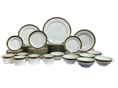 TIFFANY & CO. GOLD/BLLACK BAND LIMOGES DINNERWARE SET