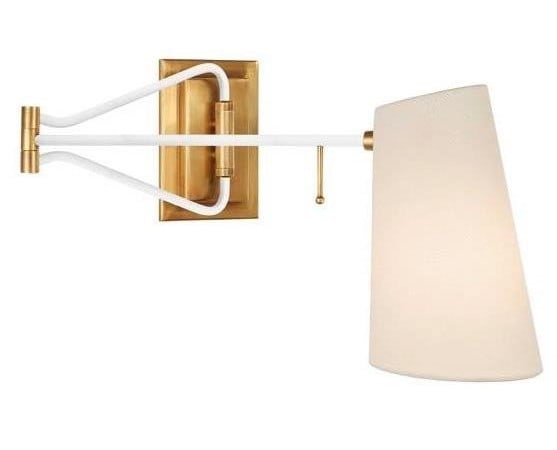 AERIN KEIL SWING ARM WALL LIGHT: AERIN KEIL SWING ARM WALL LIGHT -SHOWROOM CONDITION -10" X 17" (EXTENSION: 29"), BACKPLATE: 4.25" X 6.5" RECTANGLE -A CHIC AND FUNCTIONAL LIGHTING PIECE WITH A NOD TO MID-CENTURY MODERN DESIGN. IT FEA