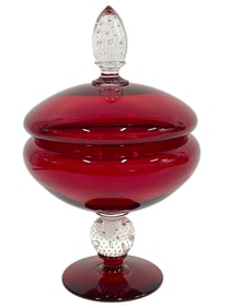 PAIRPOINT STYLE RUBY RED GLASS CANDY DISH 10"