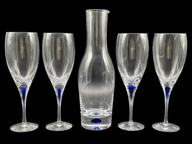 ORREFORS INTERMEZZO BLUE WINE GLASSES & DECANTER