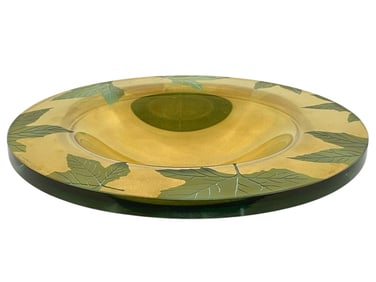 SIGNED ART GLASS CENTERPIECE BOWL LEAF MOTIF 15.5"
