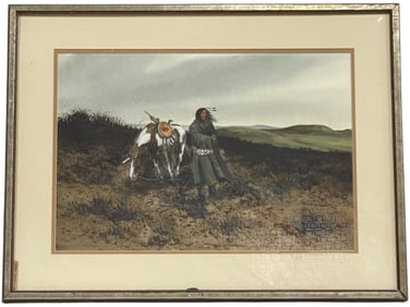 AUSTIN DEUEL NATIVE AMERICAN W HORSE PAINTING 29"