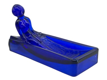 COBALT BLUE ART GLASS FIGURINE DISH 6"