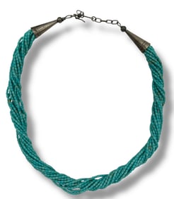 STERLING NAVAJO PEARL TIP TURQUOISE NECKLACE 17"
