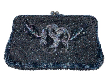 VINTAGE MAGID BLUE/PURPLE BEADED EVENING CLUTCH 8"