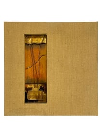MID MOD MIXED MEDIA  METAL BURLAP ABSTRACT WALL ART