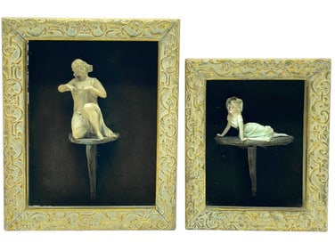 PAIR OF ANTIQUE GERMAN PORCELAIN HALF DOLL PLAQUES