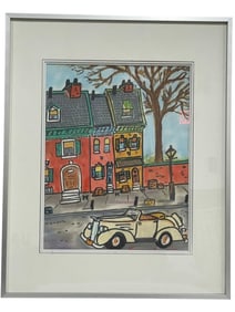 FRAMED CITYSCAPE PASTEL PAINTING 20.5"