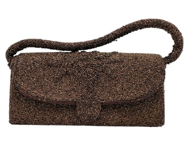 VINTAGE METALLIC BROWN BELGIUM BEADED BOX PURSE 8"