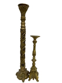 ORNATE HAND-CARVED WOODEN CANDLE HOLDERS 37", PAIR