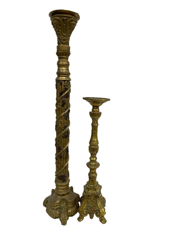 ORNATE HAND-CARVED WOODEN CANDLE HOLDERS 37", PAIR (1 of 10)