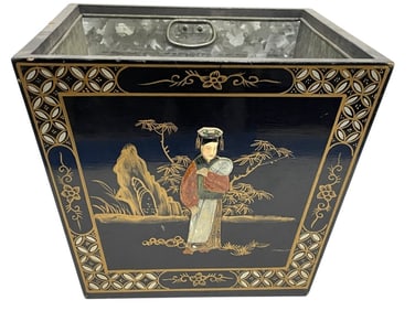 ASIAN STYLE HAND-PAINTED WOODEN PLANTER 12"
