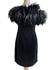 DAVE & JOHNNY BLACK FEATHER DRESS 2-4