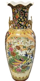 VINTAGE LARGE ROYAL SATSUMA BIRD VASE 35"