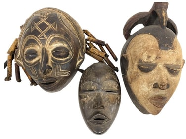 VINTAGE AFRICAN TRIBAL CARVED WOOD MASKS