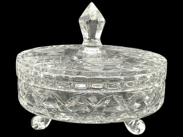 VINTAGE CUT CRYSTAL COVERED DISH ON ROUND FEET 7"