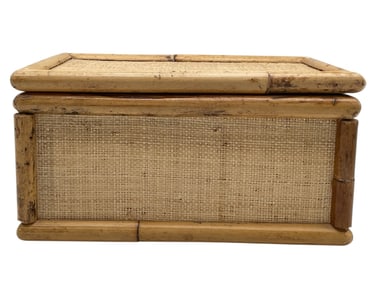 BAMBOO AND WOVEN RATTAN STORAGE BOX 11"