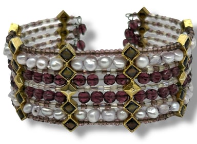 ELEGANT MULTISTRAND BEADED CUFF BRACELET - 3"