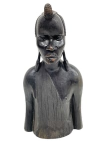 VINTAGE AFRICAN HAND-CARVED WOODEN BUST 14"
