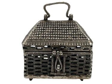 VTG SILVER  METAL WEAVE JEWELRY BOX / BOX PURSE 7"