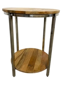 CONTEMPORARY WOOD AND METAL ROUND SIDE TABLE 28"