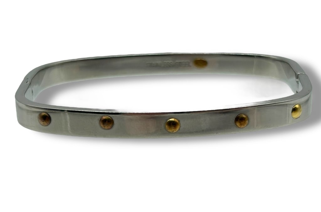 STAINLESS BANGLE BRACELET WITH GOLD STUD ACCENTS (1 of 7)