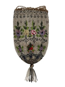 VINTAGE FLORAL BEADED DRAWSTRING PURSE