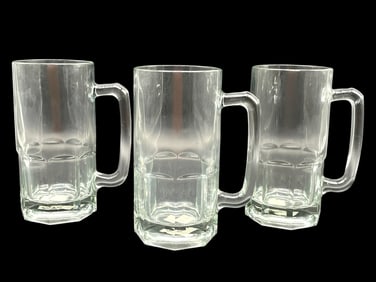3 ANCHOR HOCKING GLASS BEER STEINS 8"