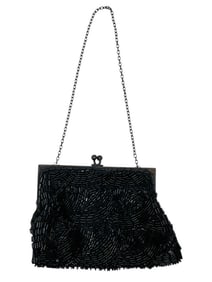 VINTAGE FRENCH BLACK BEADED EVENING BAG