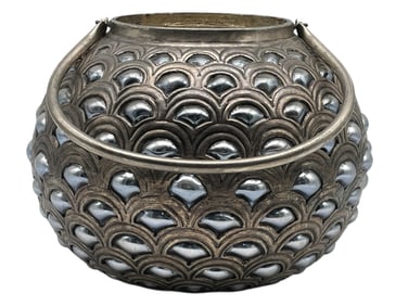 SILVERED METAL VESSEL WITH SCALE PATTERN 11"