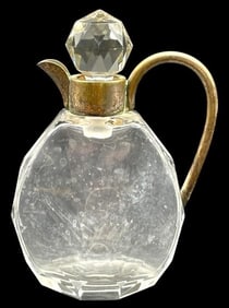 VTG FACETED CRYSTAL MINI PITCHER LID &BRASS HANDLE