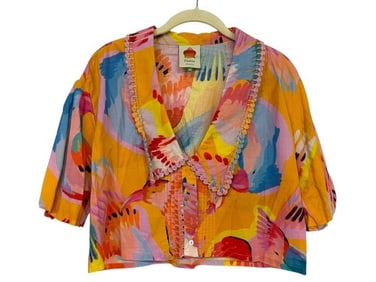 FARM RIO TROPICAL COLORFUL FLORAL DESIGNER TOP XS
