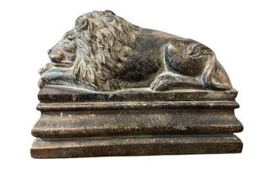 CAST BRONZE METAL SLEEPING LION TRINKET BOX 7.5"