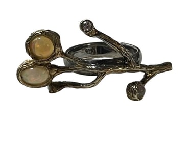 STERLING SILVER FIRE OPAL ON BRANCH ARTISAN RING 7