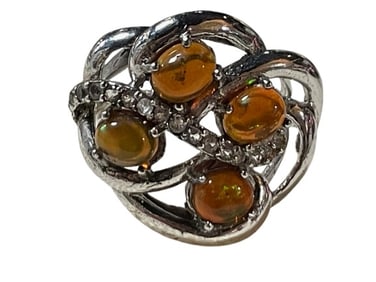 STERLING SILVER FIRE OPAL SWIRLS ARTISAN RING 7.5