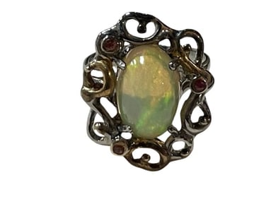 STERLING SILVER OPAL CLASSIC COCKTAIL RING SIZE 7