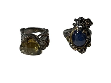 LOT OF 2 SILVER 925 GEMSTONE RINGS TOURMALINE 9