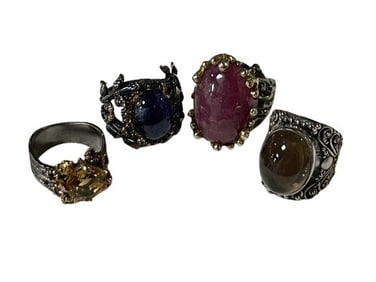 LOT OF 4 STERLING SILVER AMETHYST QUARTZ RINGS 6