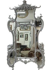 LARGE SILVER CHINOISERIE STYLE PAGODA MIRROR 90"