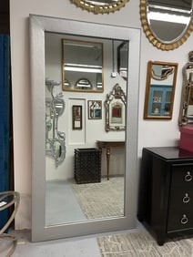 LARGE SILVER FAUX WRAPPED LEATHER FLOOR MIRROR 93"